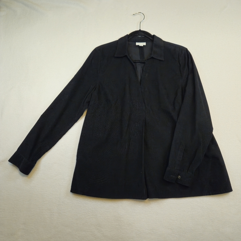 J. Jill Black Corduroy V-Neck Tunic‎ Top Long Sleeve Petite Medium PM